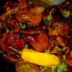 Chicken in hoisin and wine sauce with ever-present yellow pepper