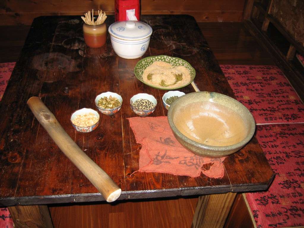 Ingredients for sweet version of lei cha in Taiwan
