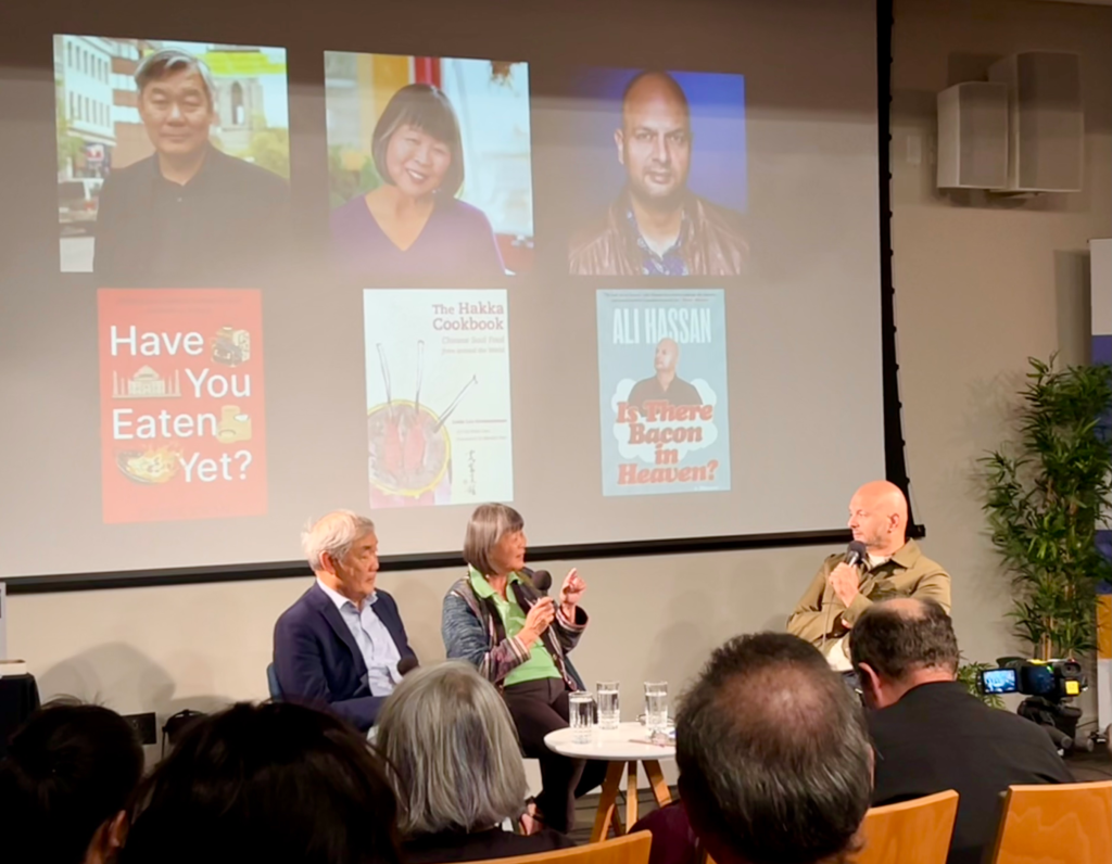 Authors Cheuk Kwan, Linda Lau Anusasananan, and Ali Hassan discuss "Eating Globally: Chinese Cuisine" at the Vancouver Public Library